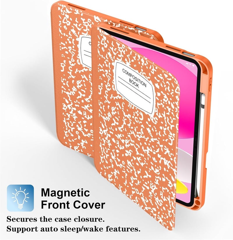 Supveco Case for iPad (A16) 11th Generation 11 inch (2025),iPad 10th Generation 10.9 inch (2022) with Pencil Holder-[Auto Wake/Sleep],Premium Folio Stand Case with Soft TPU Back Cover-Orange Book - Image 3
